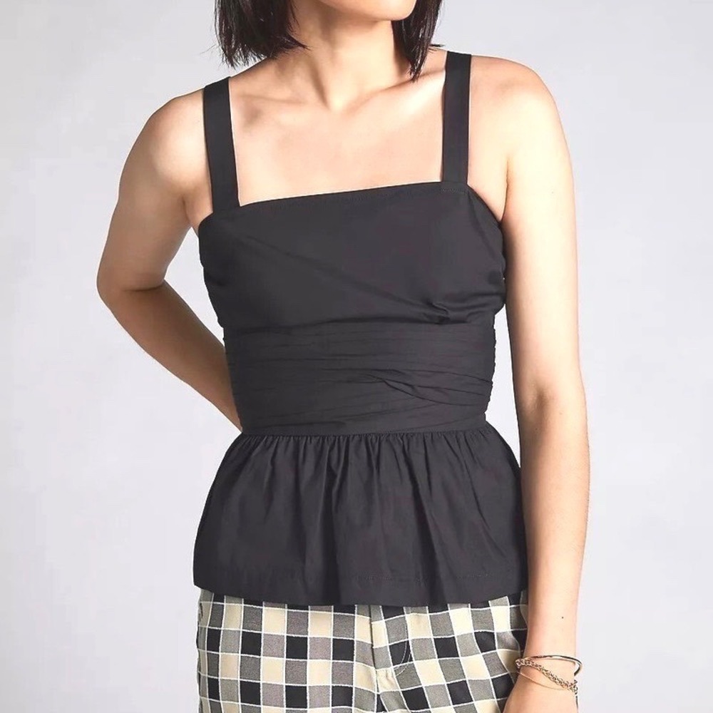 Mare Mare x‎ Anthropologie Black Peplum Cami Top Womens XS Wrap Waist Faded Y2K